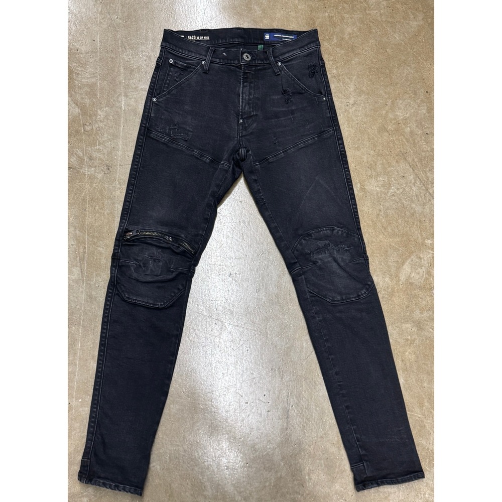 Size 30 x 32 - G-Star Raw 5620 3D Zip Knee Skinny Faded Black Distressed Moto
